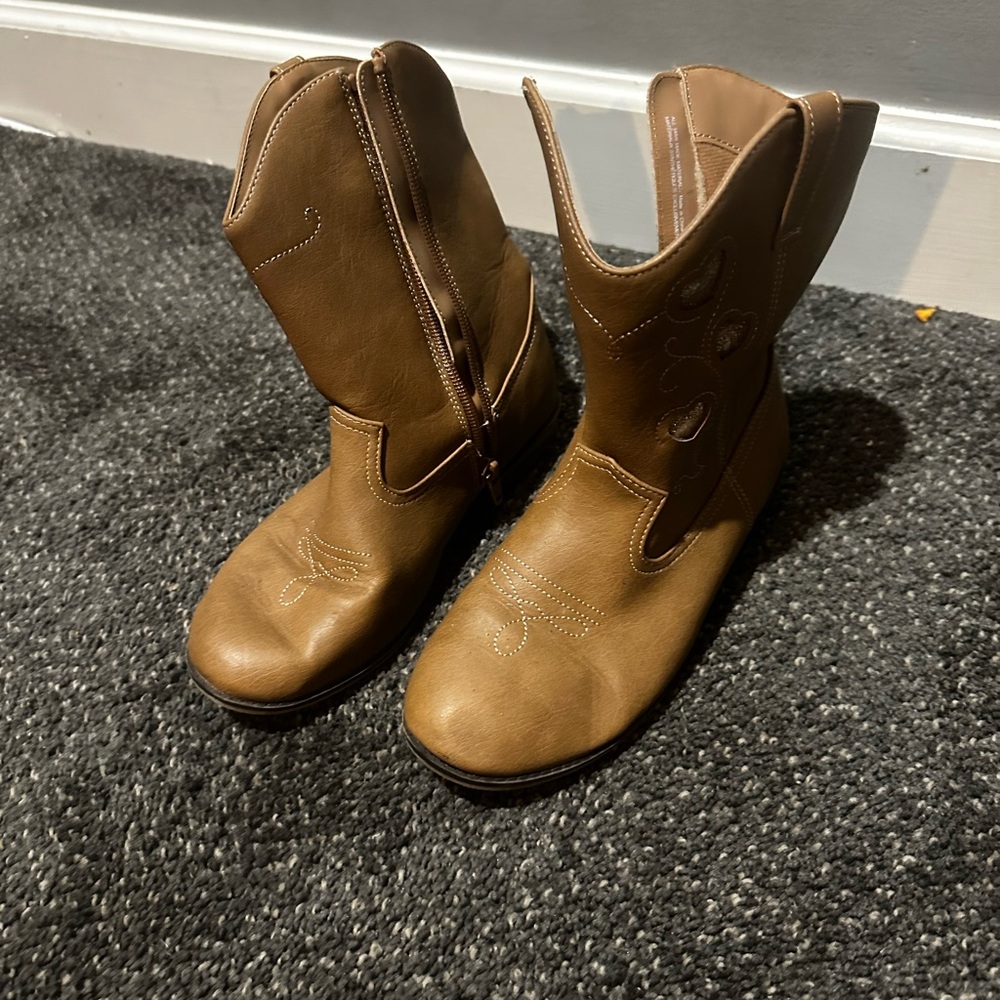 Kids Tan Cowboy Boots with Side Zipper
